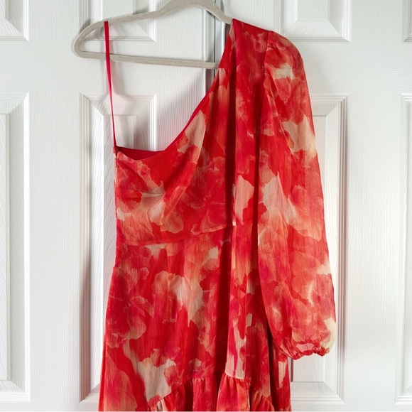 NWT Gianni Bini Pink and Orange Floral One Shoulder High Low Maxi Dress Size 4 - Picture 7 of 13